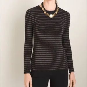 CHICOS Black And Gold Striped Essential Layer Lurex Top, Like New